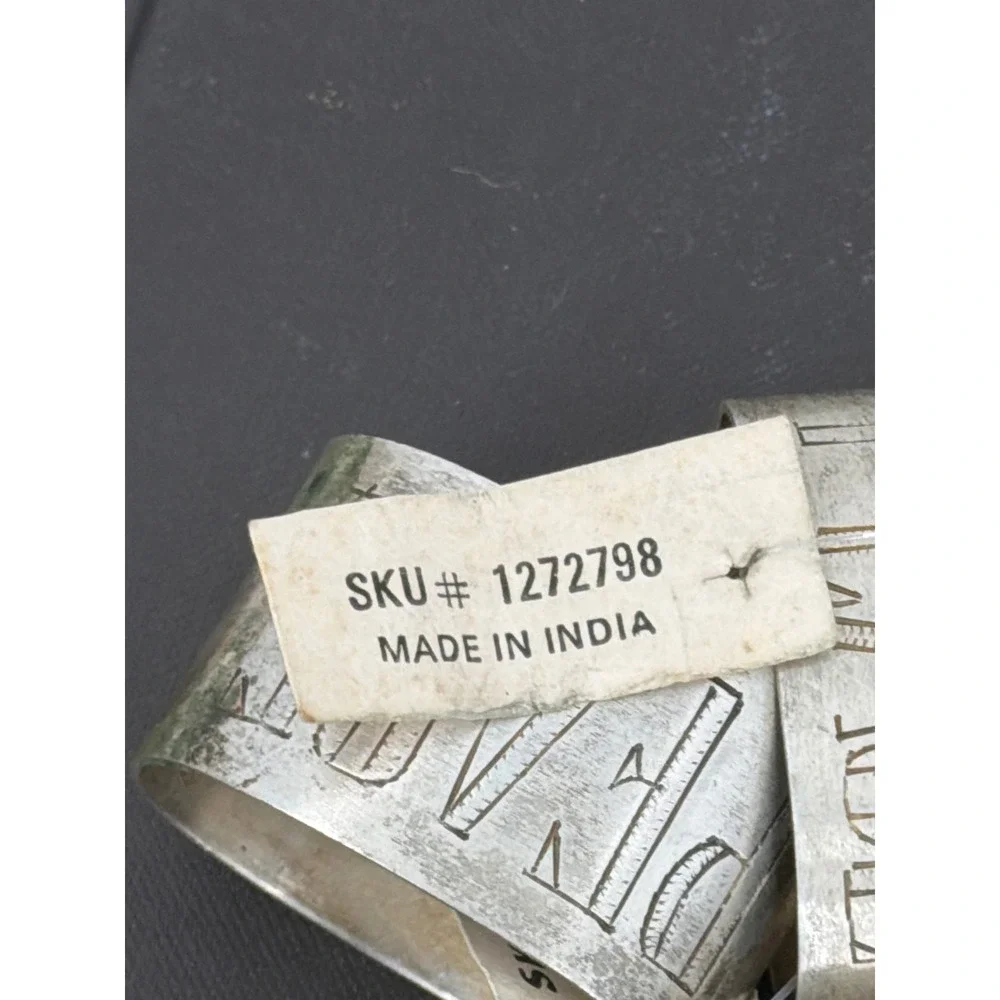 Vintage Christmas Napkin Rings Set of 6 Noel Joy Peace Silver Plated Metal India
